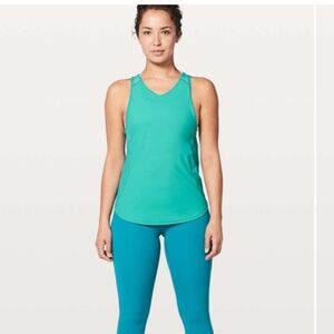 Lululemon Athletica Sculpt Tank II Top Sz 12 Blue Green Workout Gym Eucalyptus